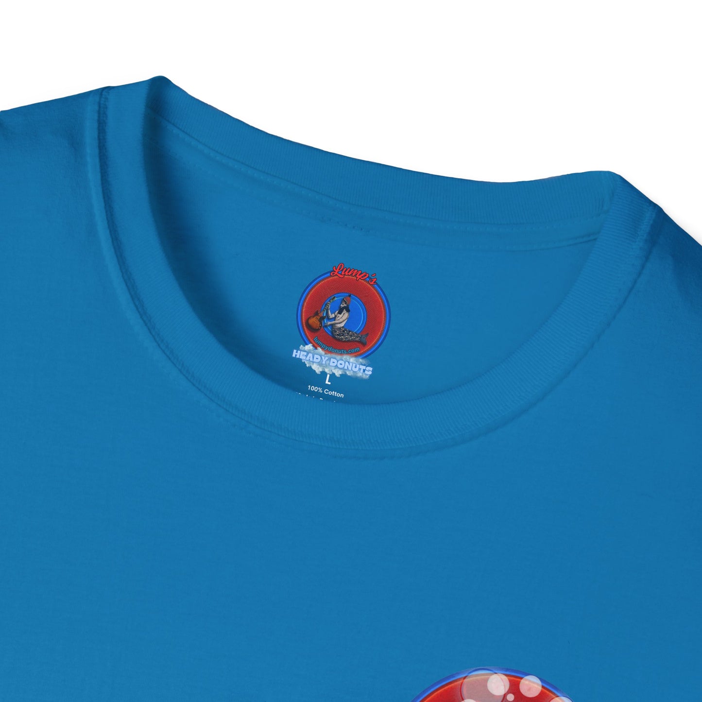 Classic Donut Tee - Unisex Soft-Style - "Bubbler's Donut Tee" - vivid red/blue donut
