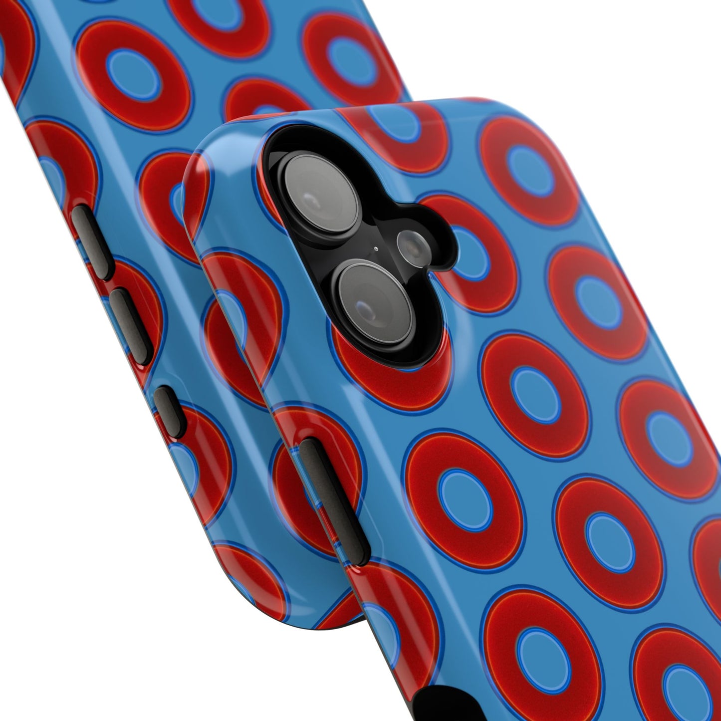 Impact-Resistant Lumpy Donut Case - red vivid donut print w/light steel blue background