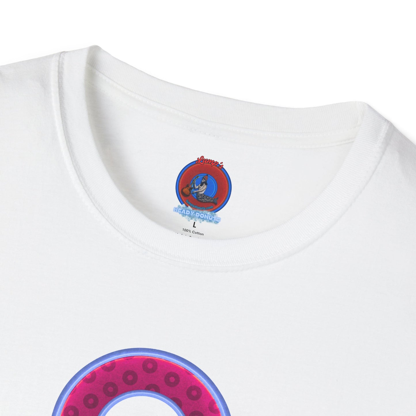 Plain Donuts/Unisex Soft-Style - "Plain Wide Mouthed Paradoxical Donuts" - dark magenta/light blue donuts