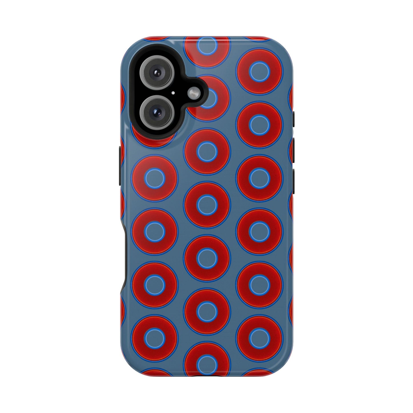 Impact-Resistant Lumpy Donut Case - red vivid donut print w/steel blue background