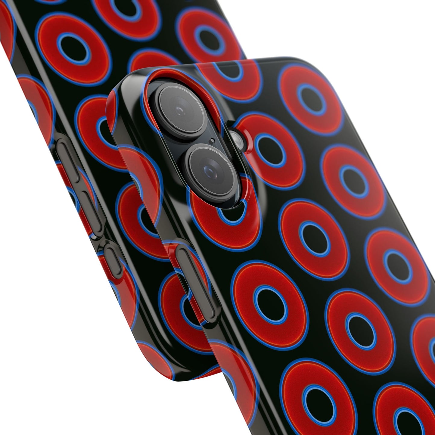 Lumpy Donut Snap Case - red vivid donut print w/midnight moss green background