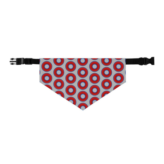 Jim's Lumpy Bandana Pet Collar - vivid red donuts w/light gray background