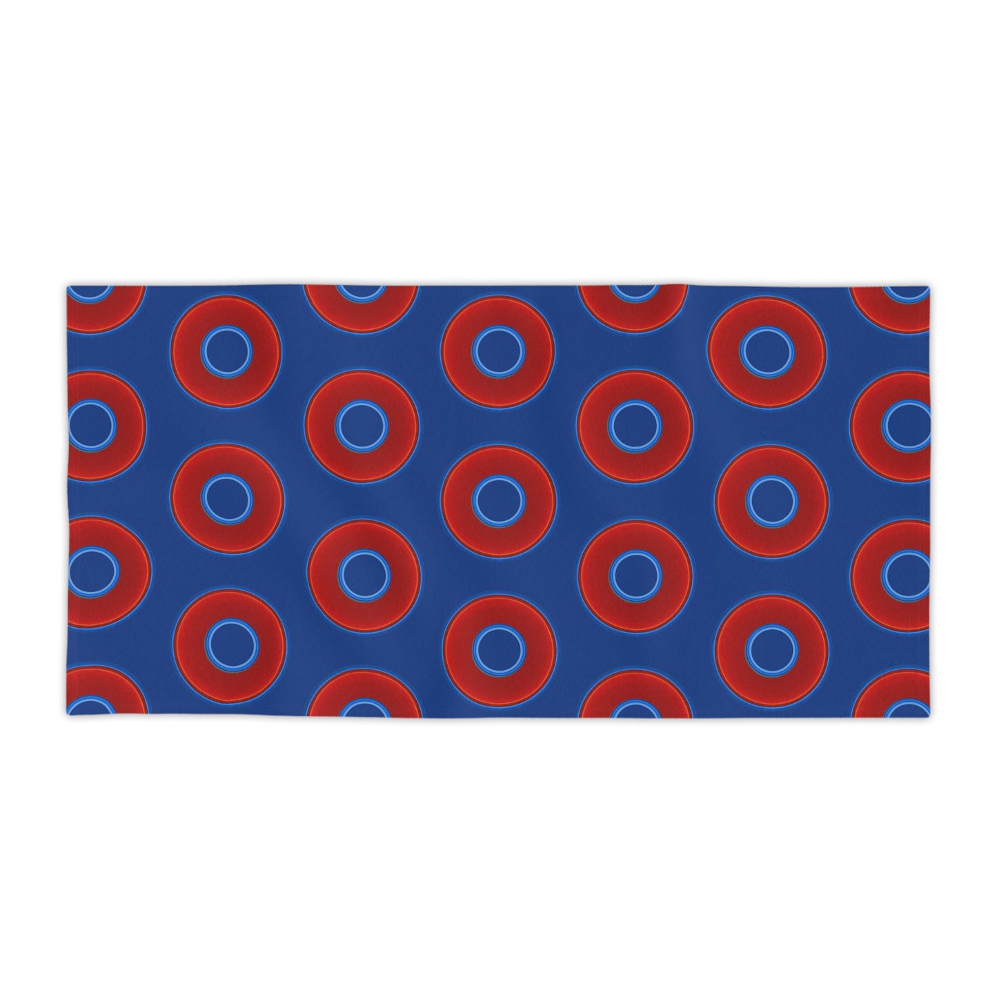 Lumpy Donut Towels - vivid red donuts w/dark blue background