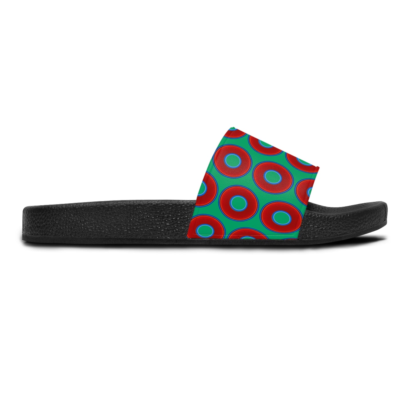 Lumpy Sandals - slip-ons - red vivid donuts w/jade green background