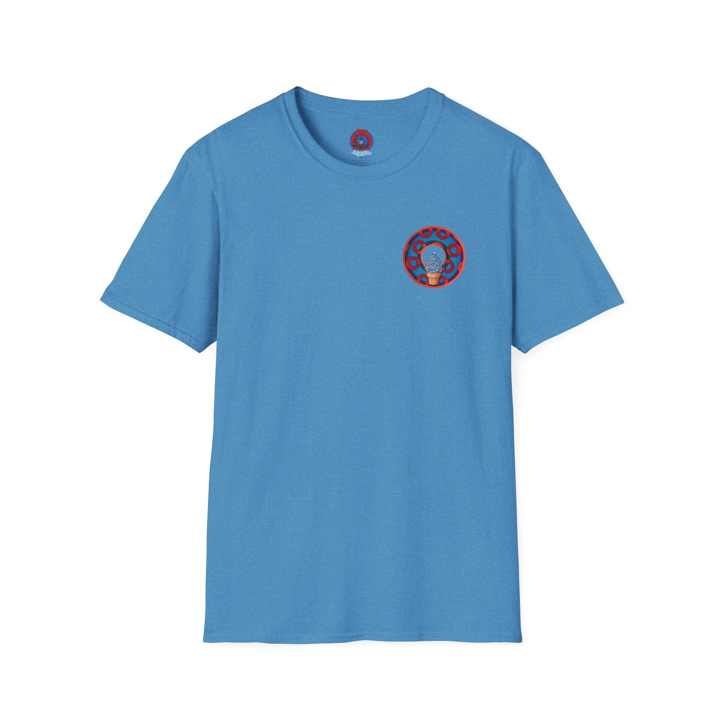 Classic Donut Tee - Unisex Soft-Style - "We All Scream It's ICE Cream" - blue/red rustic paradox donut