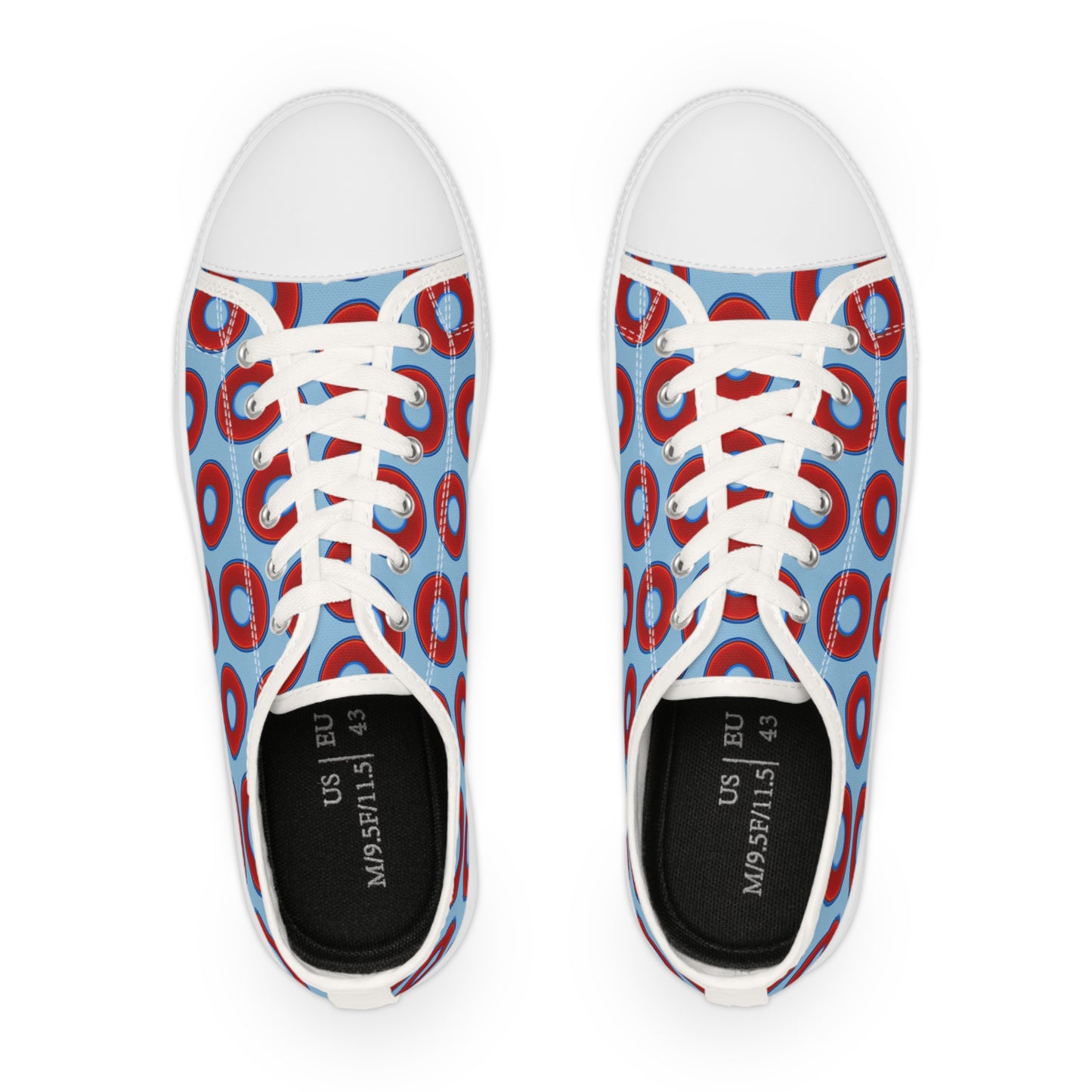 Men's - Low Top Chuck Taylors - large vivid red donut print w/sky blue background