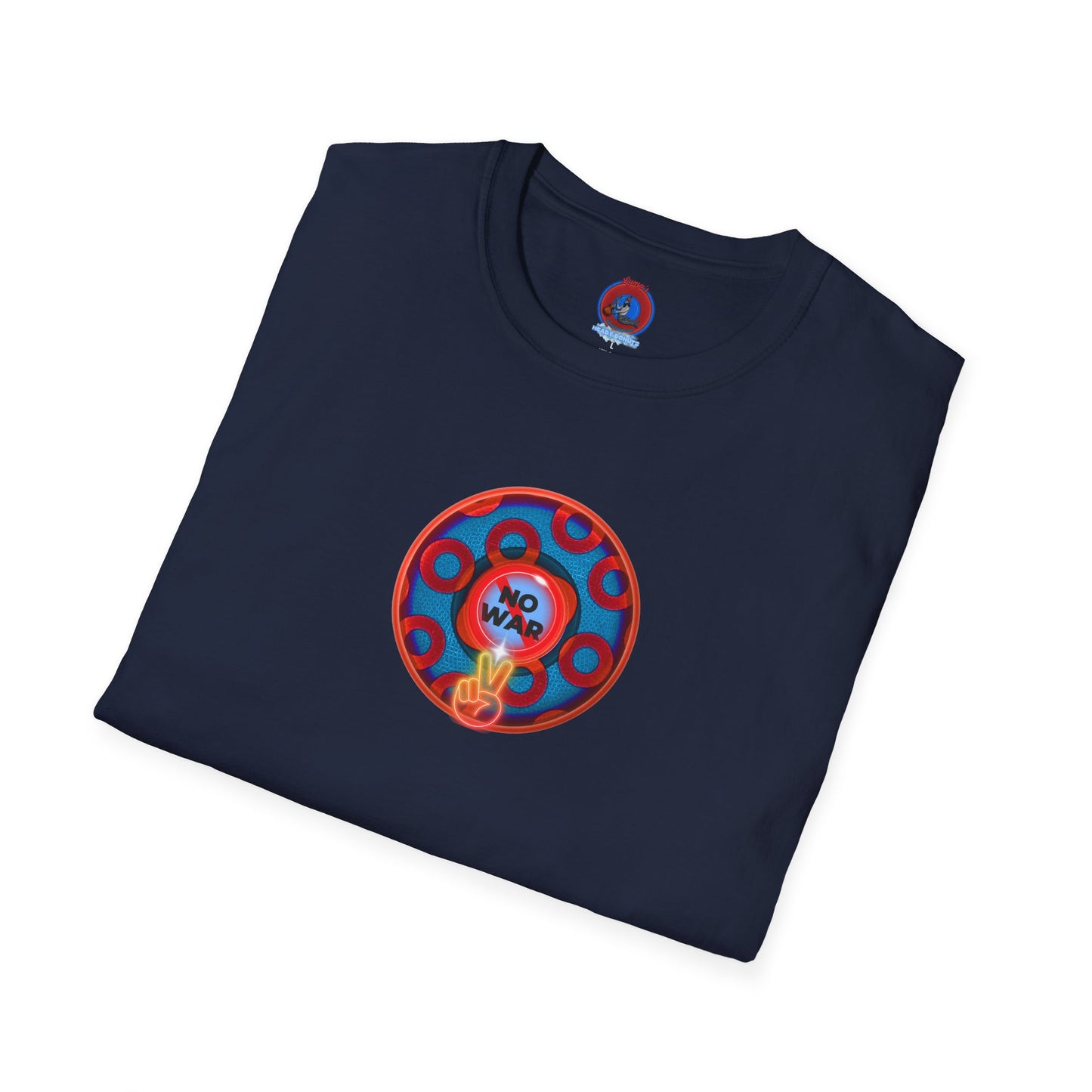 Classic Donut Tee - Unisex Soft-Style - "Peace of My Donut?" - blue/red rustic paradox donut
