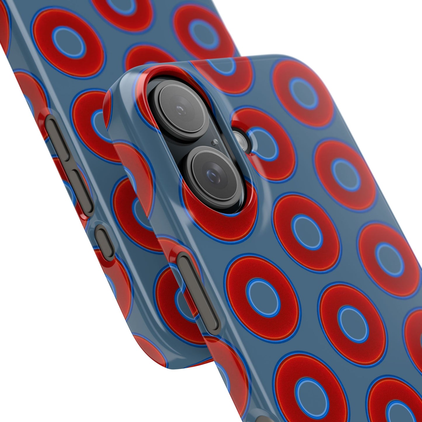 Lumpy Donut Snap Case - red vivid donut print w/steel blue background