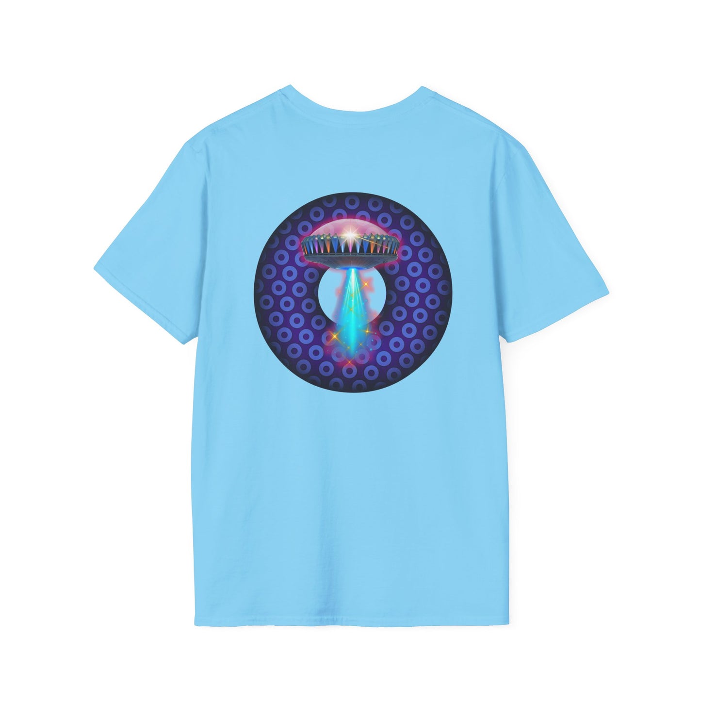 Classic Donut Tee - Unisex Soft-Style - "Donuts now Served on the Mothership" - series 1.0  - variant 5  - purple/violet paradoxical donut