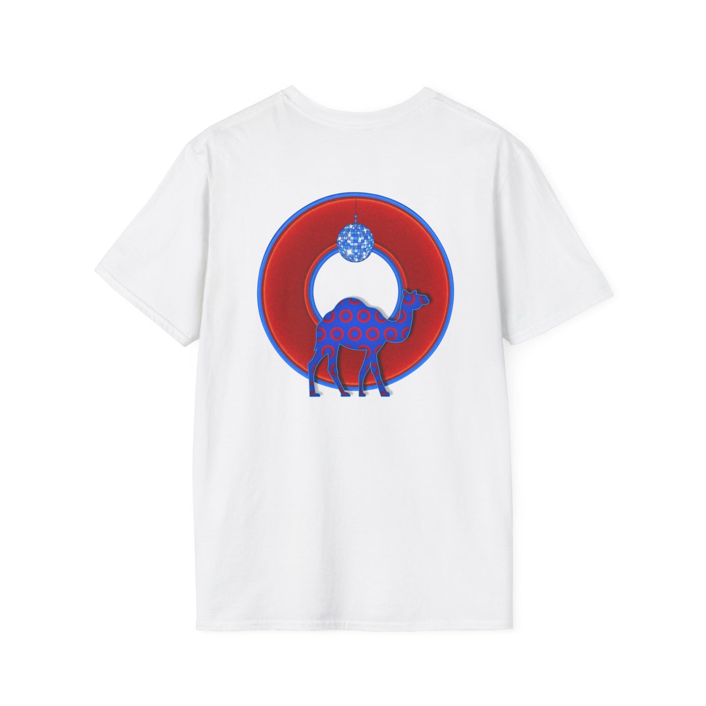 Classic Donut Tee - Unisex Soft-Style - "Joe Camel's Cool Disco Donut" - vivid red donut