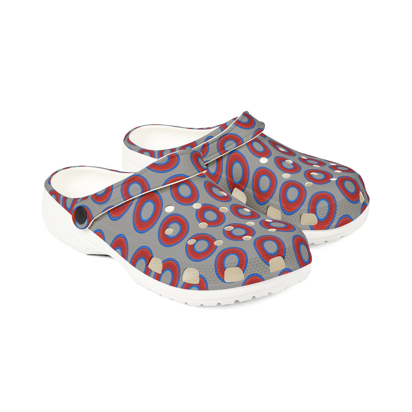 Spatchcocks - donut slip-on shoes - red rustic donuts w/gray background [unisex]