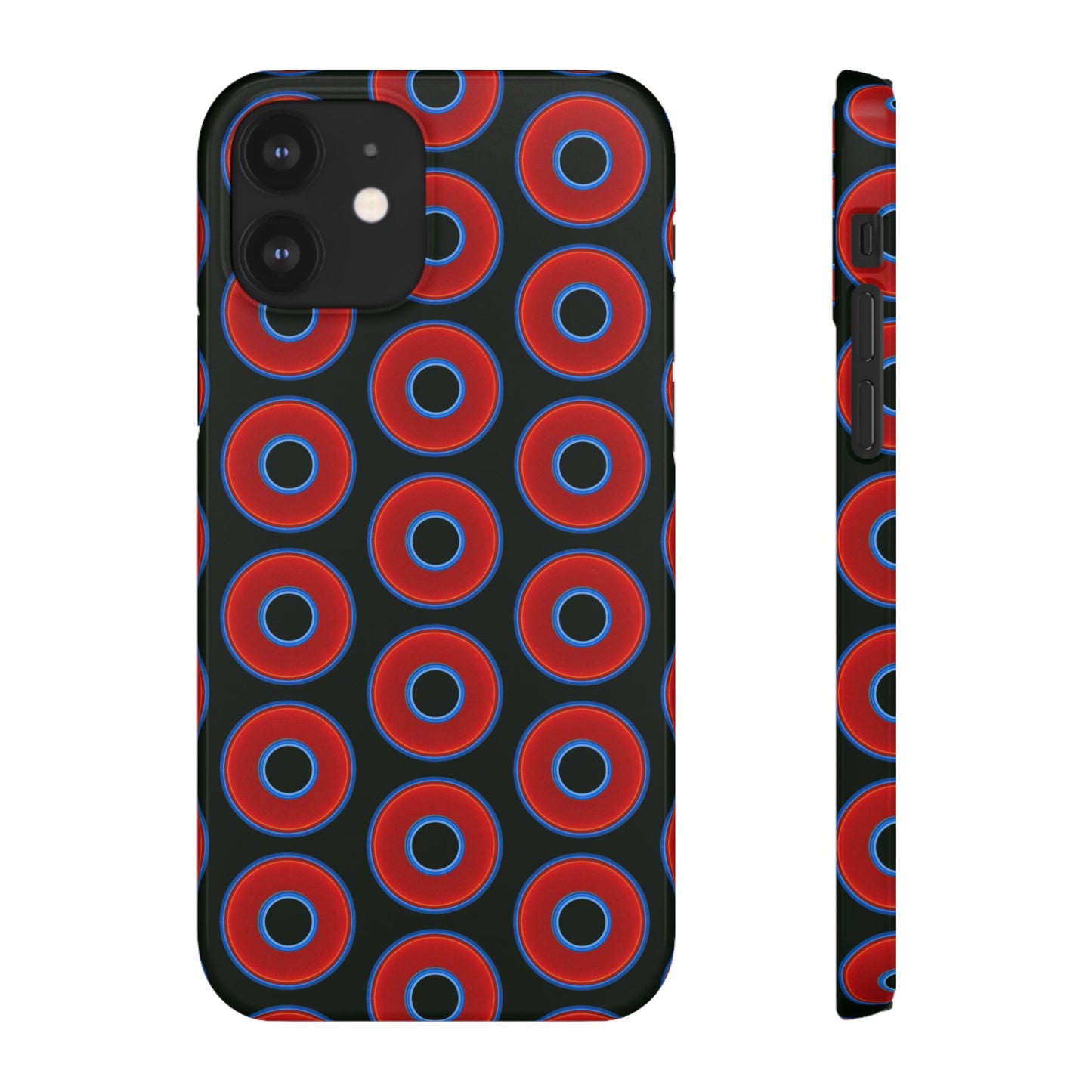 Lumpy Donut Snap Case - red vivid donut print w/midnight moss green background