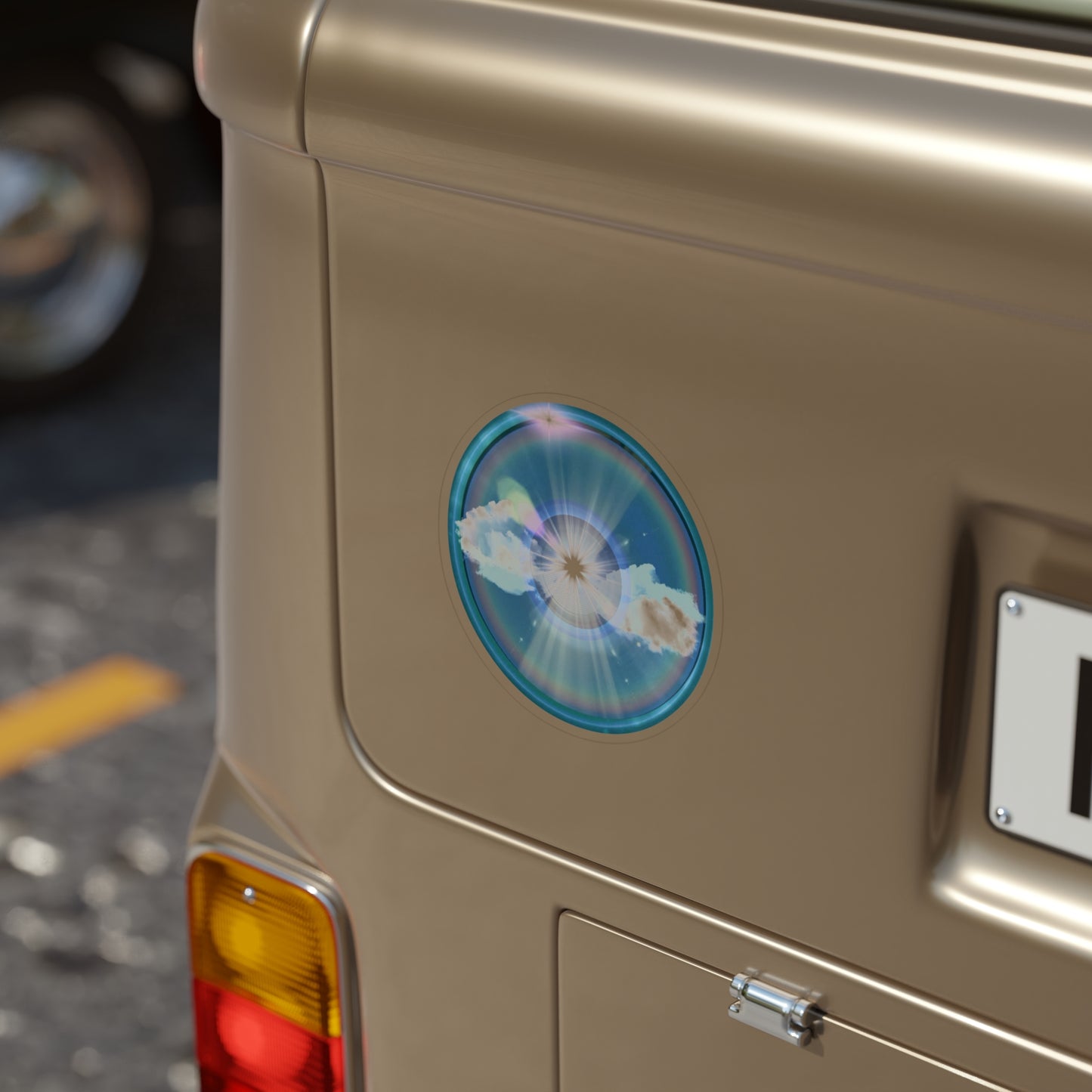 Donut Bumper/Outdoor Sticker - "The Divided Donut" - series 1.0 - variant 3 - simple sky - [Die-Cut] 6"x 6"