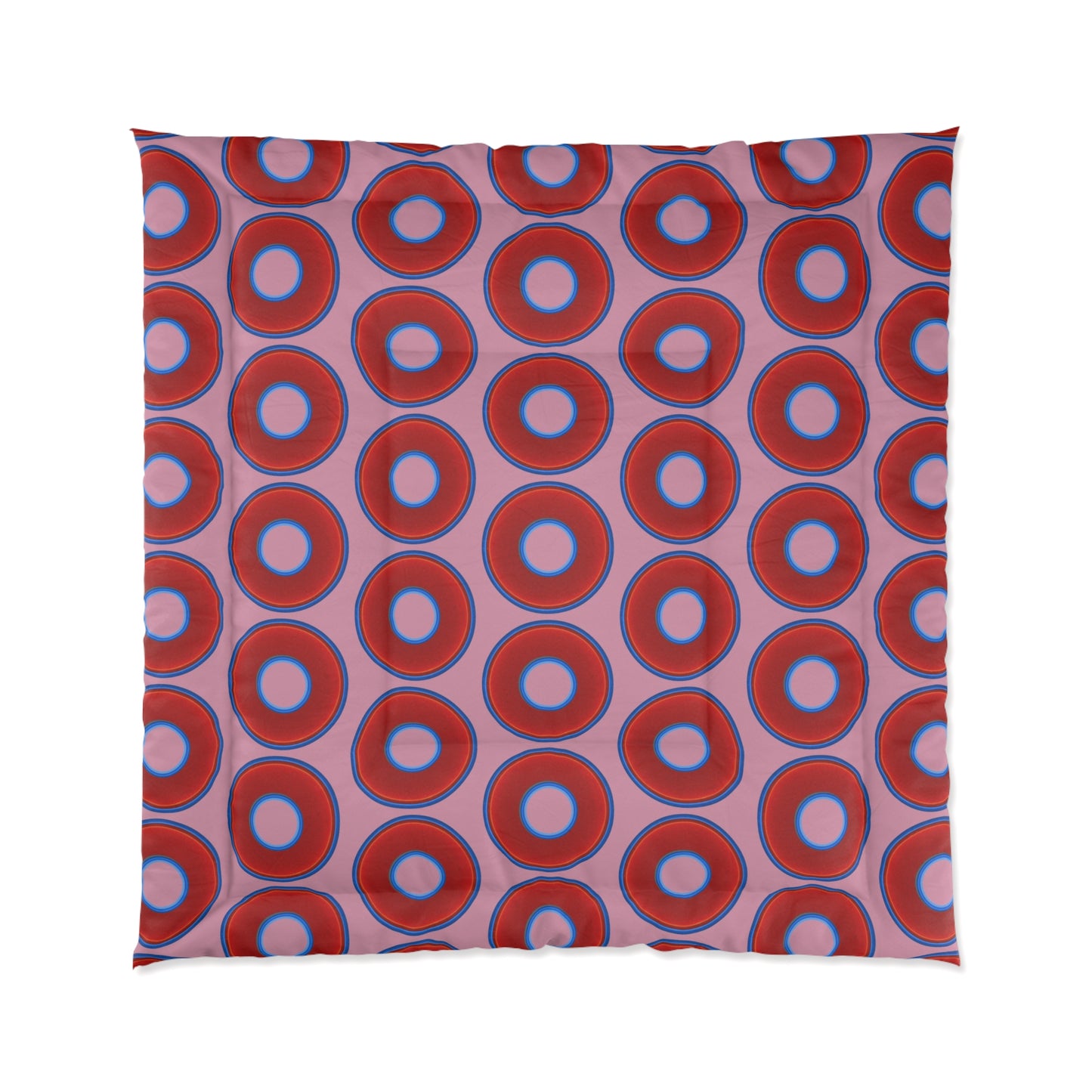 The Very Lumpy Comforter - vivid red donuts w/pale magenta background