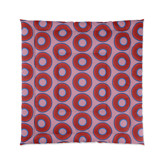The Very Lumpy Comforter - vivid red donuts w/pale magenta background