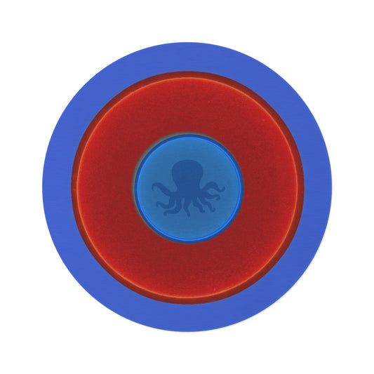 Round Room - 5 ft x 5 ft Lumpy Donut Rug - "Roger Moore's Donut" - vivid red donut w/royal blue background - variant 1