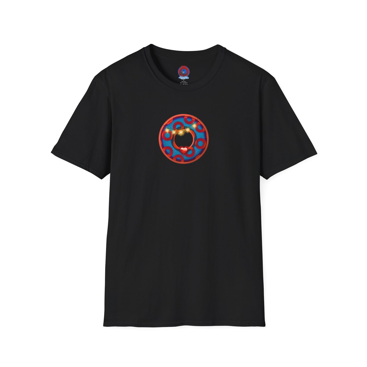 Classic Donut Tee - Unisex Soft-Style - "MORE Donuts Please" - rustic dark blue/red paradox donut - variant 1