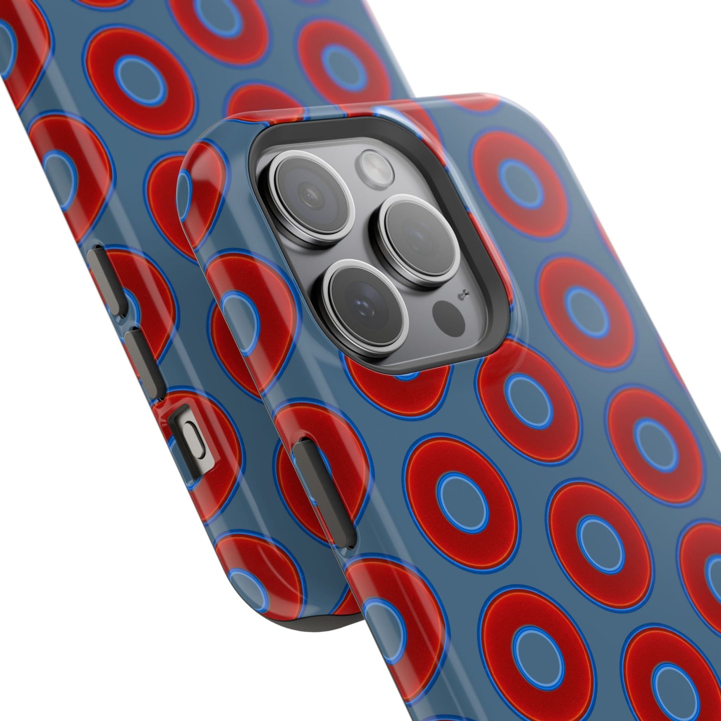 Impact-Resistant Lumpy Donut Case - red vivid donut print w/steel blue background