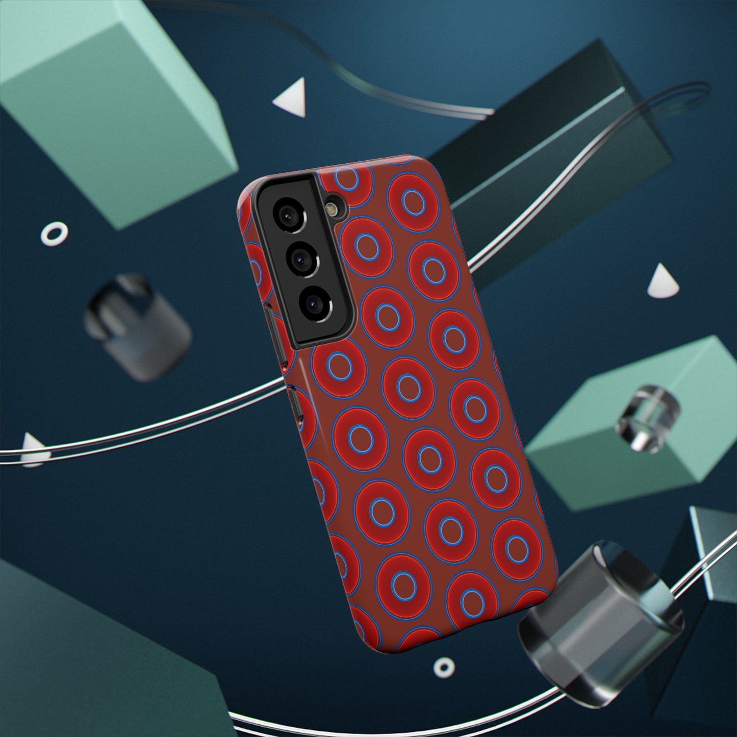 Impact-Resistant Lumpy Donut Case - red vivid donut print w/burnt umber background