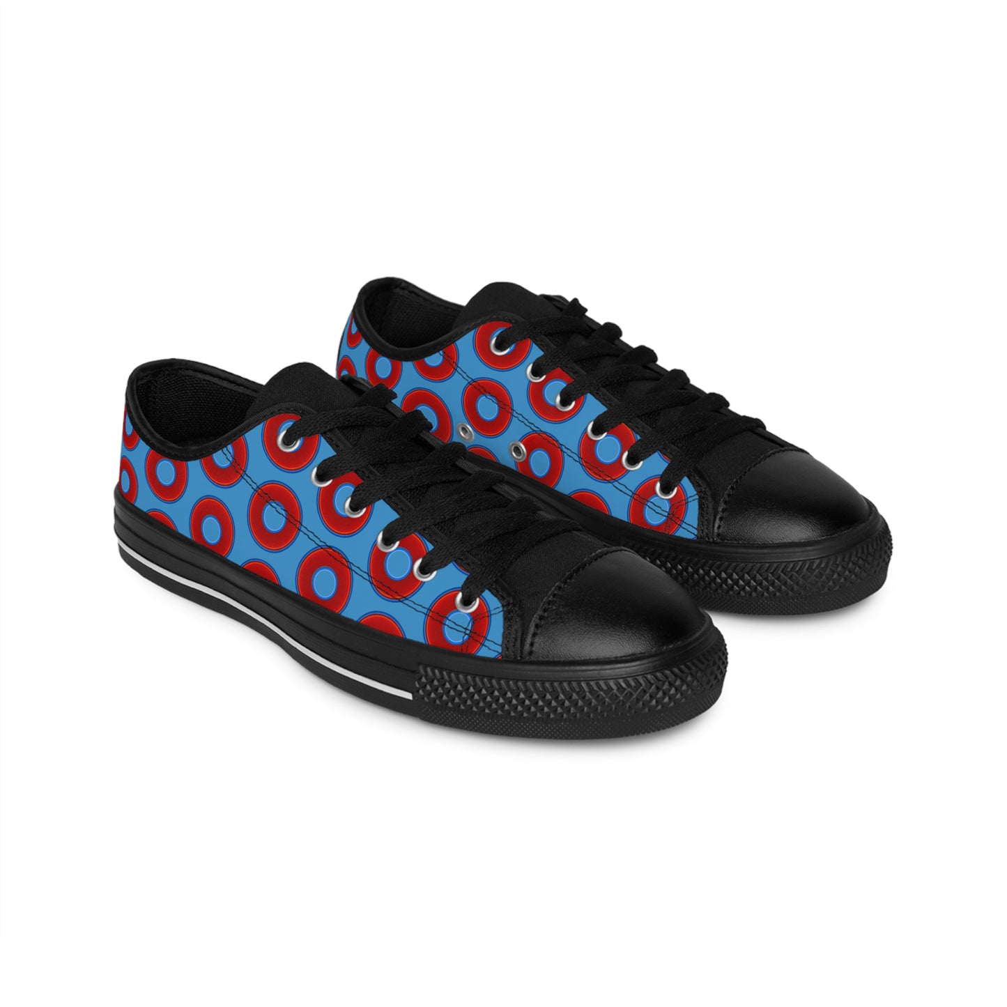 Men's Cushiony Convectors - Low Top - large red vivid donut print w/light steel blue background