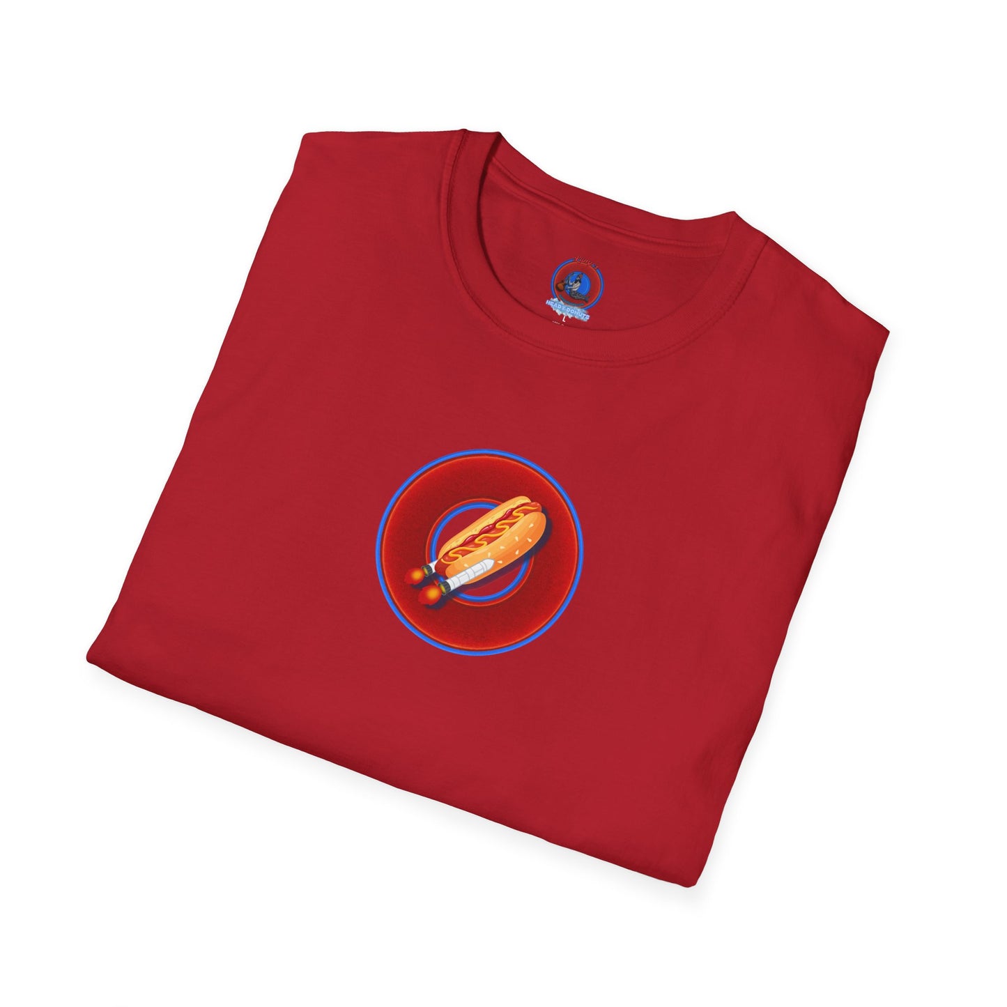 Classic Donut Tee - Unisex Soft-Style - "Viva Las Vegas Donut" -  vivid red donut w/raw dogger - variant 1