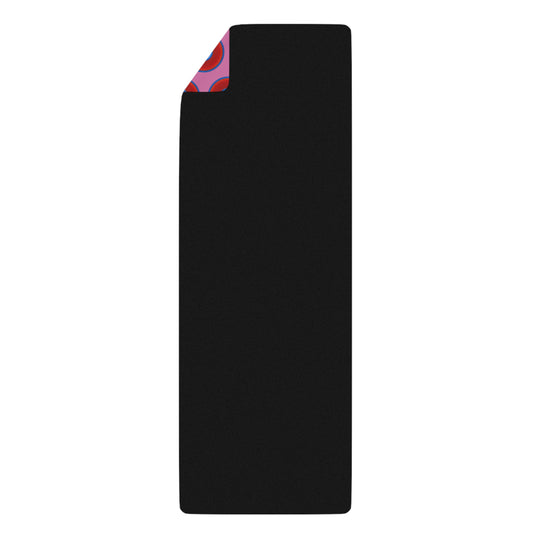 Lumpy Donut Yoga Mat :) - 24″ x 70" - vivid red donut print w/pink background