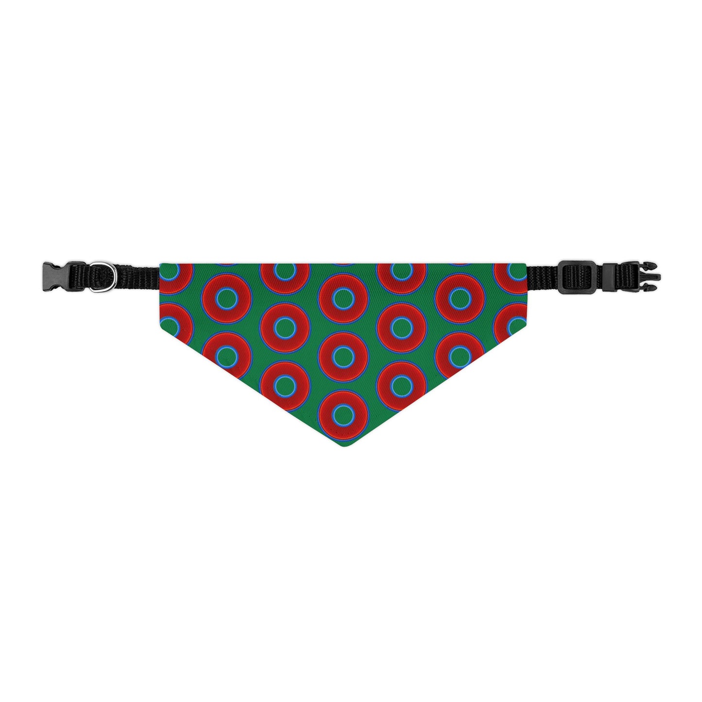 Lumpy Bandana Pet Collar - vivid red donuts w/green background