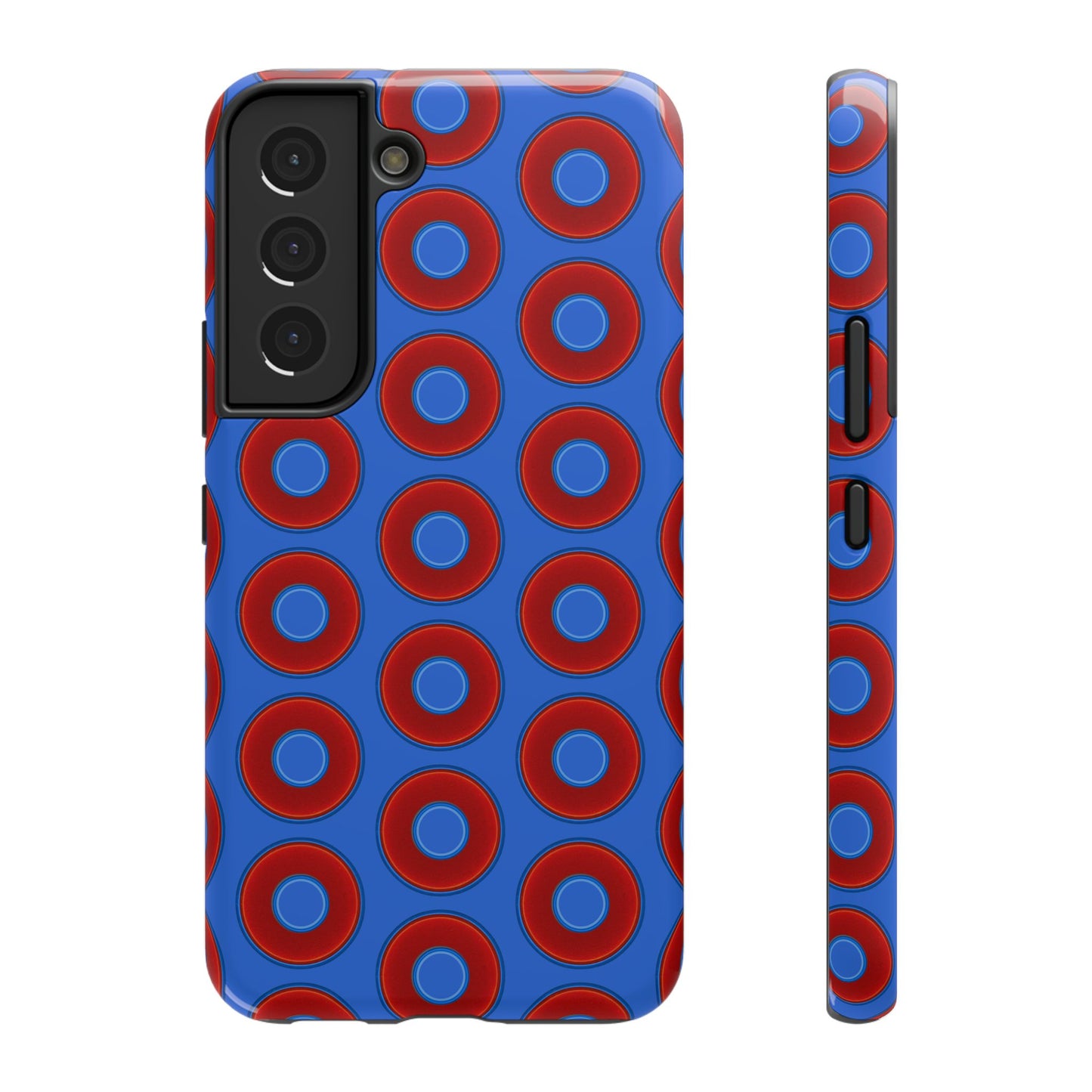 Impact-Resistant Lumpy Donut Case - red vivid donut print w/medium royal blue background