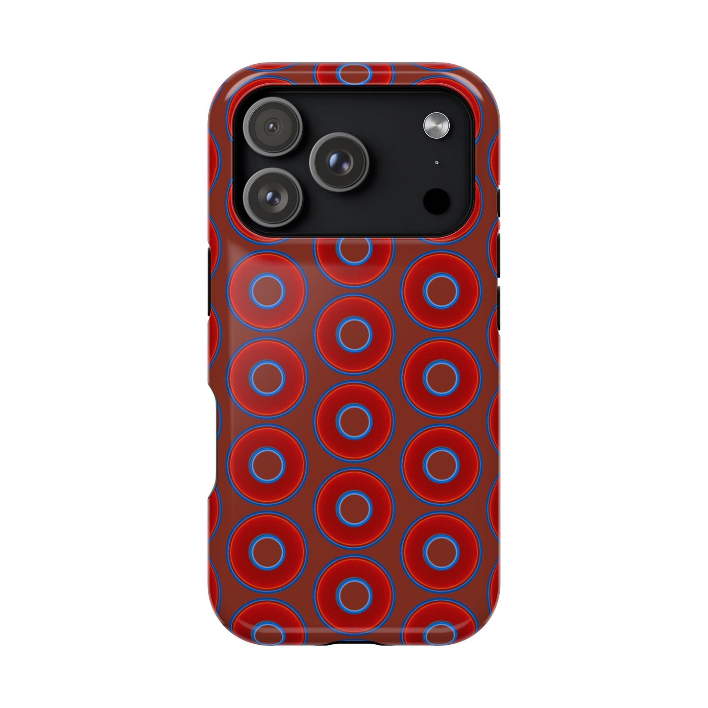 Magnetic Tough Donut Case - red vivid donut print w/burnt umber background