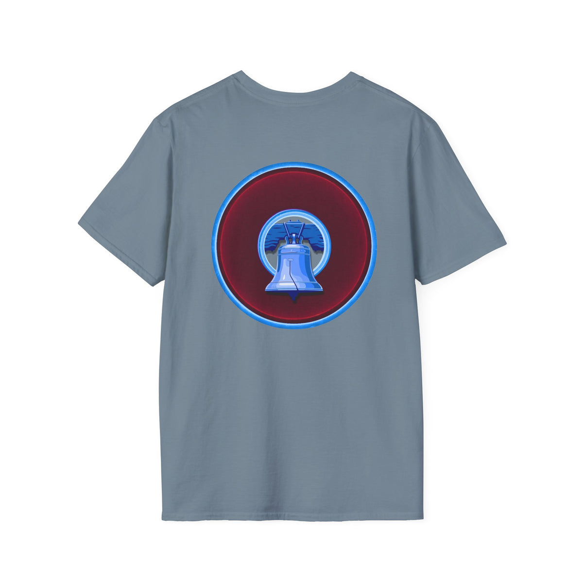 Classic Donut Tee - Unisex Soft-Style - "Brotherly Donuts Jawn" - vivid dark purple-red/light blue donut
