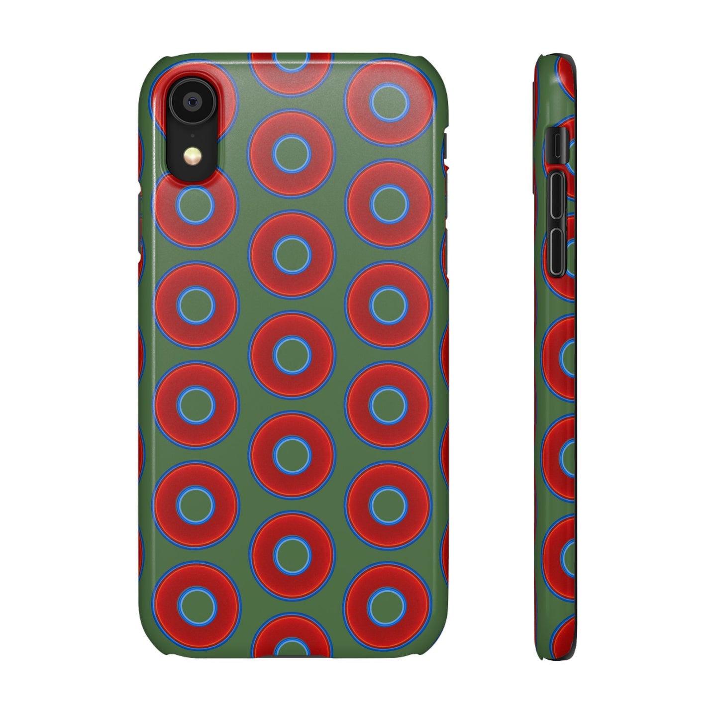 Lumpy Donut Snap Case - red vivid donut print w/dark green background