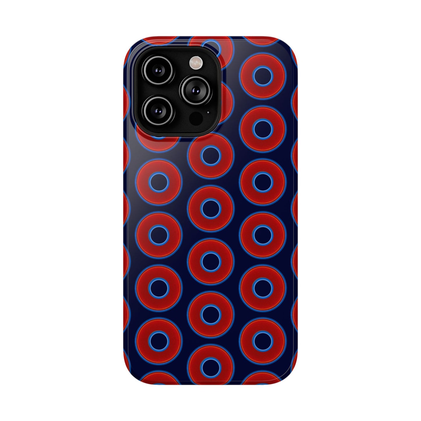 Impact-Resistant Lumpy Donut Case - red vivid donut print w/dark navy blue background