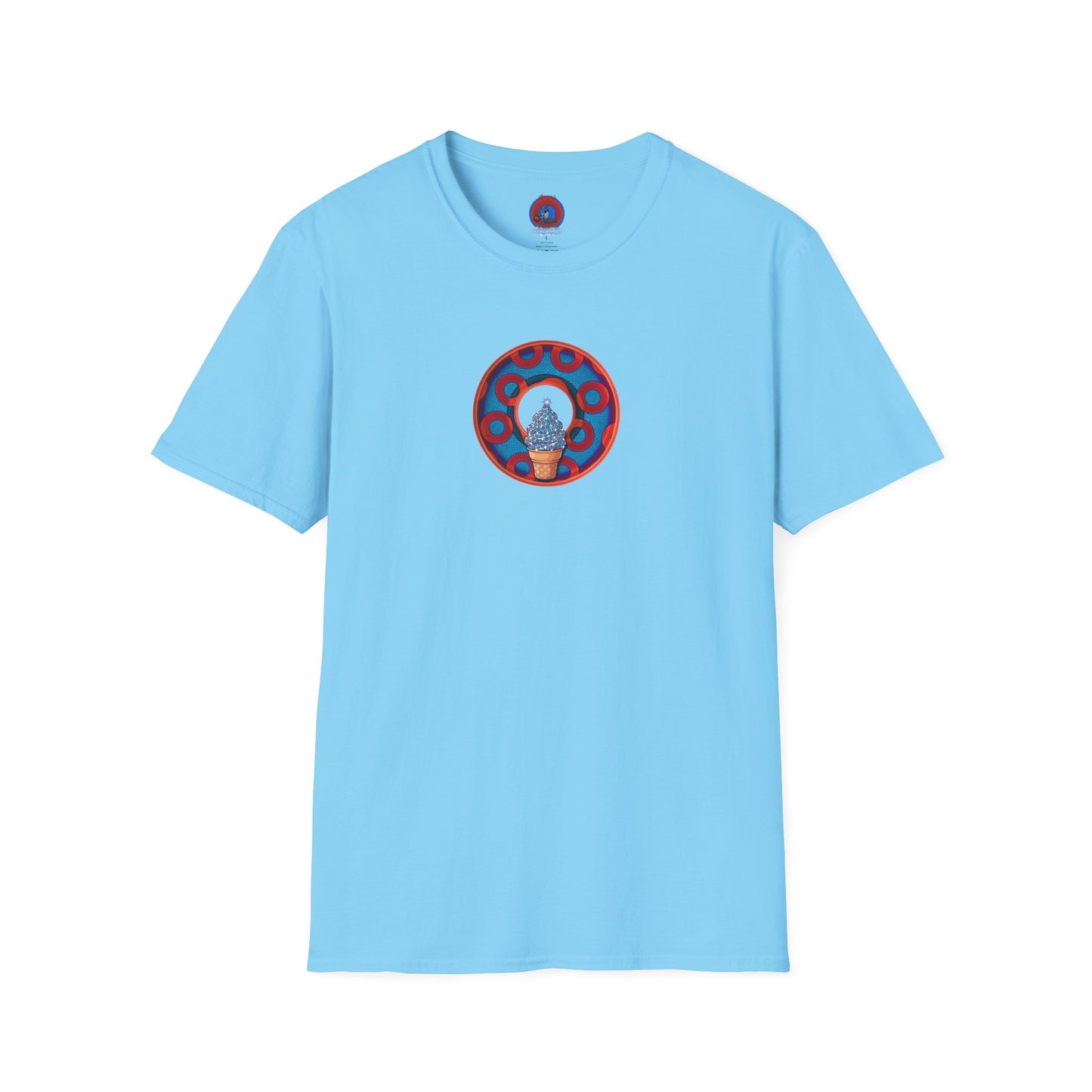 Classic Donut Tee - Unisex Soft-Style - "We All Scream It's ICE Cream" - blue/red rustic paradox donut