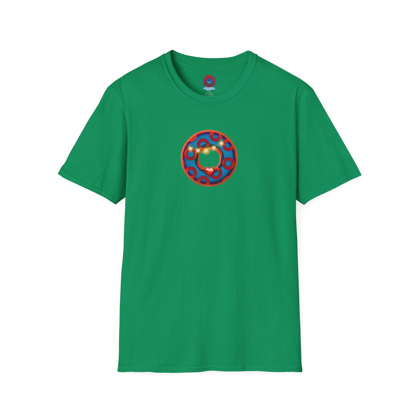 Classic Donut Tee - Unisex Soft-Style - "MORE Donuts Please" - rustic dark blue/red paradox donut - variant 1