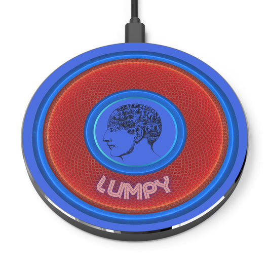 The Flow - Wireless Lumpy Donut Chargers - "The Lumpy Wireless Charger" - rustic red donut w/royal blue background - variant 1
