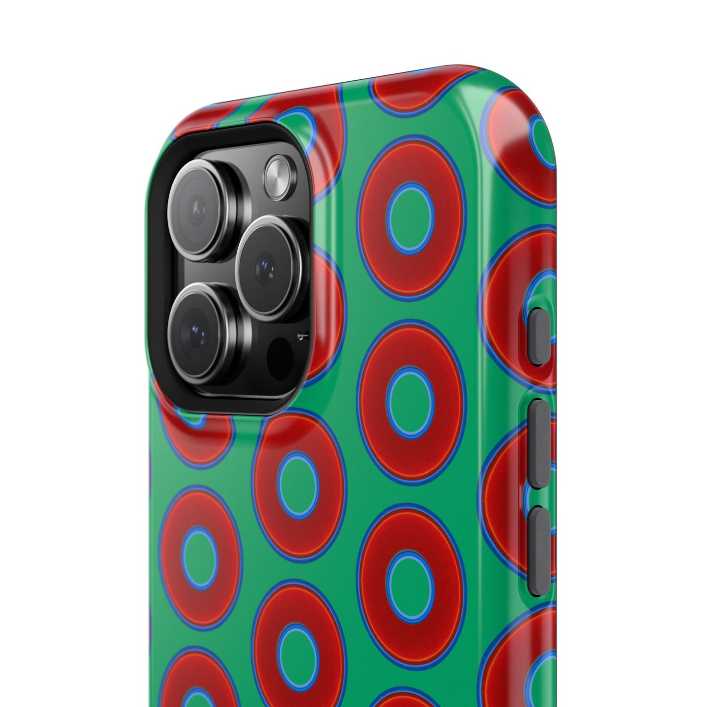 Impact-Resistant Lumpy Donut Case - red vivid donut print w/jade green background