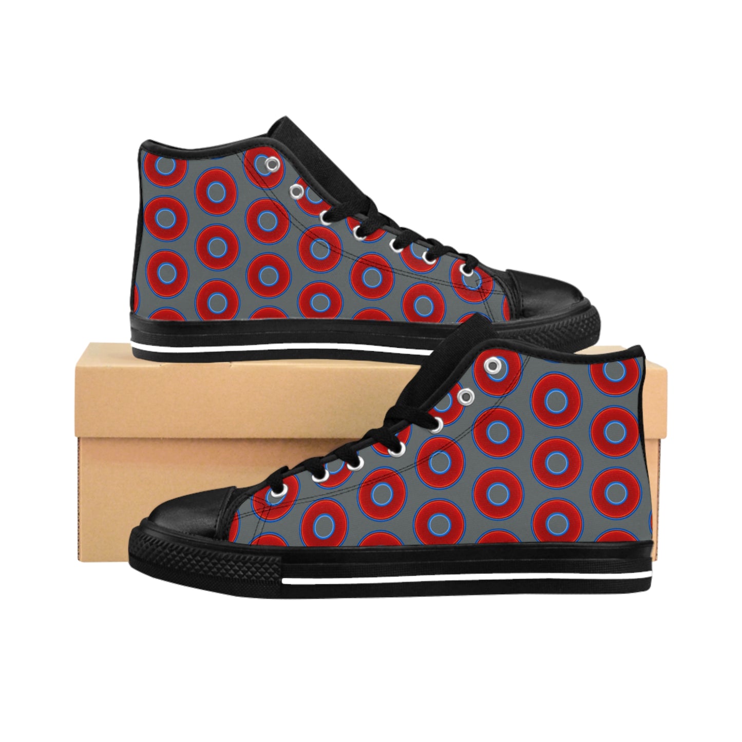 Men's Cushiony Convectors - High Tops - red vivid donuts w/dark gray background
