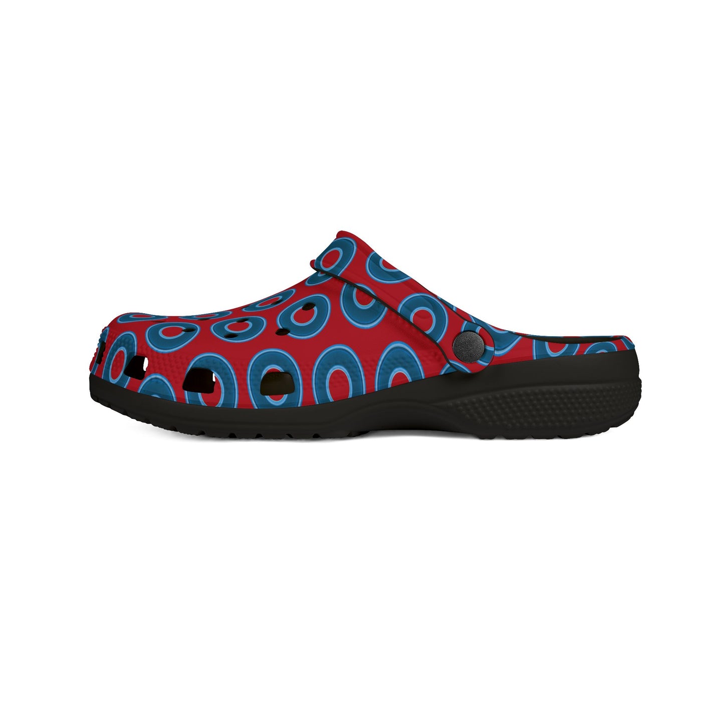 Spatchcocks - donut slip-on shoes - blue rustic donuts w/red background [unisex]