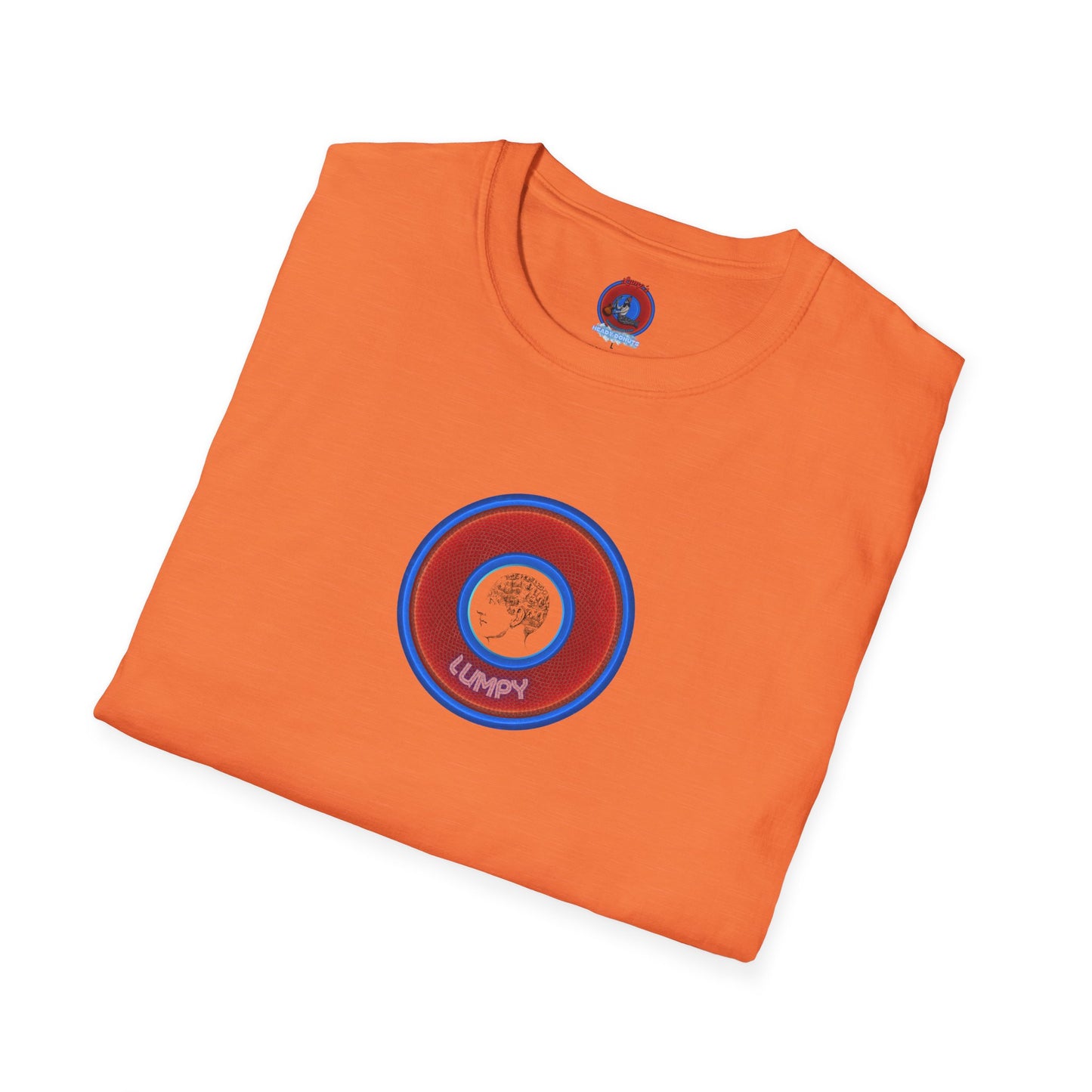 Classic Donut Tee - Unisex Soft-Style - "The Lumpy Donut" - variant 1 - red/blue donut