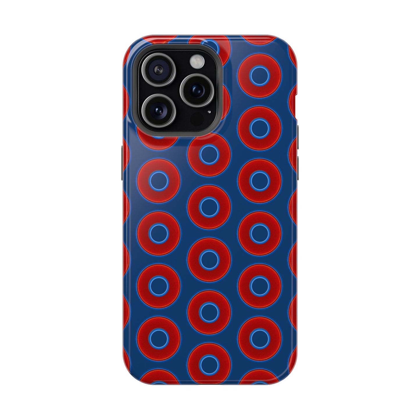 Impact-Resistant Lumpy Donut Case - red vivid donut print w/Atlantic navy blue background