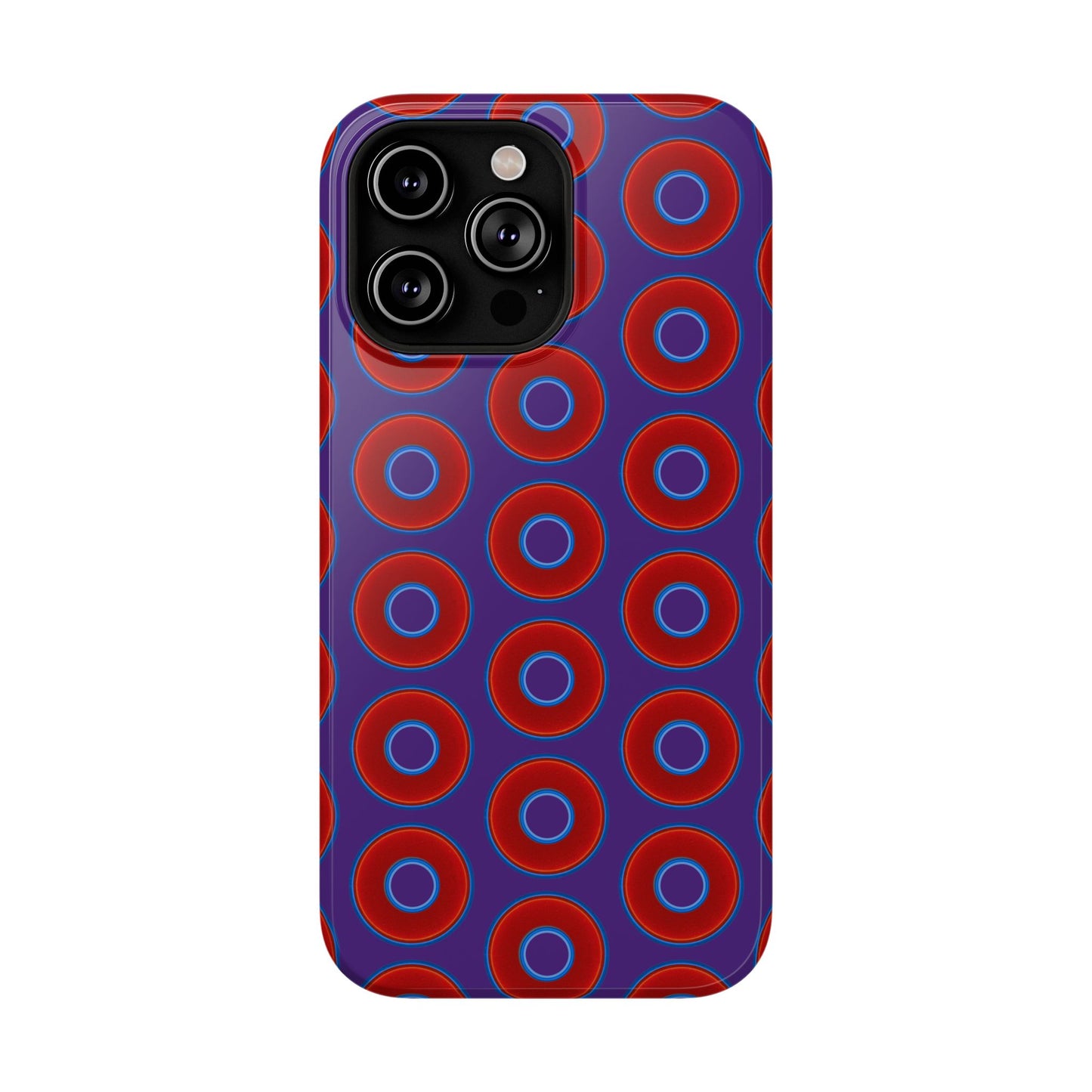 Impact-Resistant Lumpy Donut Case - red vivid donut print w/dark purple background