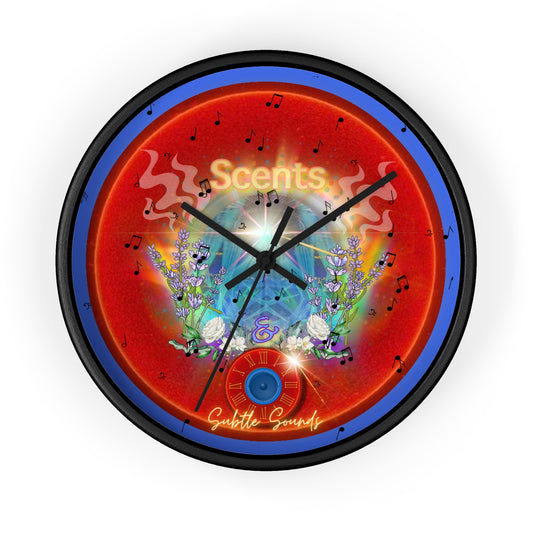 Lumpy Wall Clock - "The Scented & Subtly Delicious Donut" - red vivid w/royal blue background