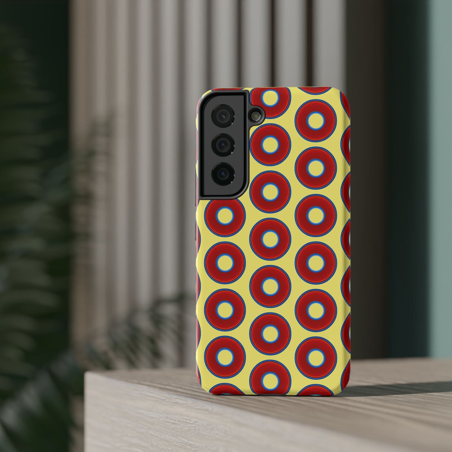Impact-Resistant Lumpy Donut Case - red vivid donut print w/yellow background
