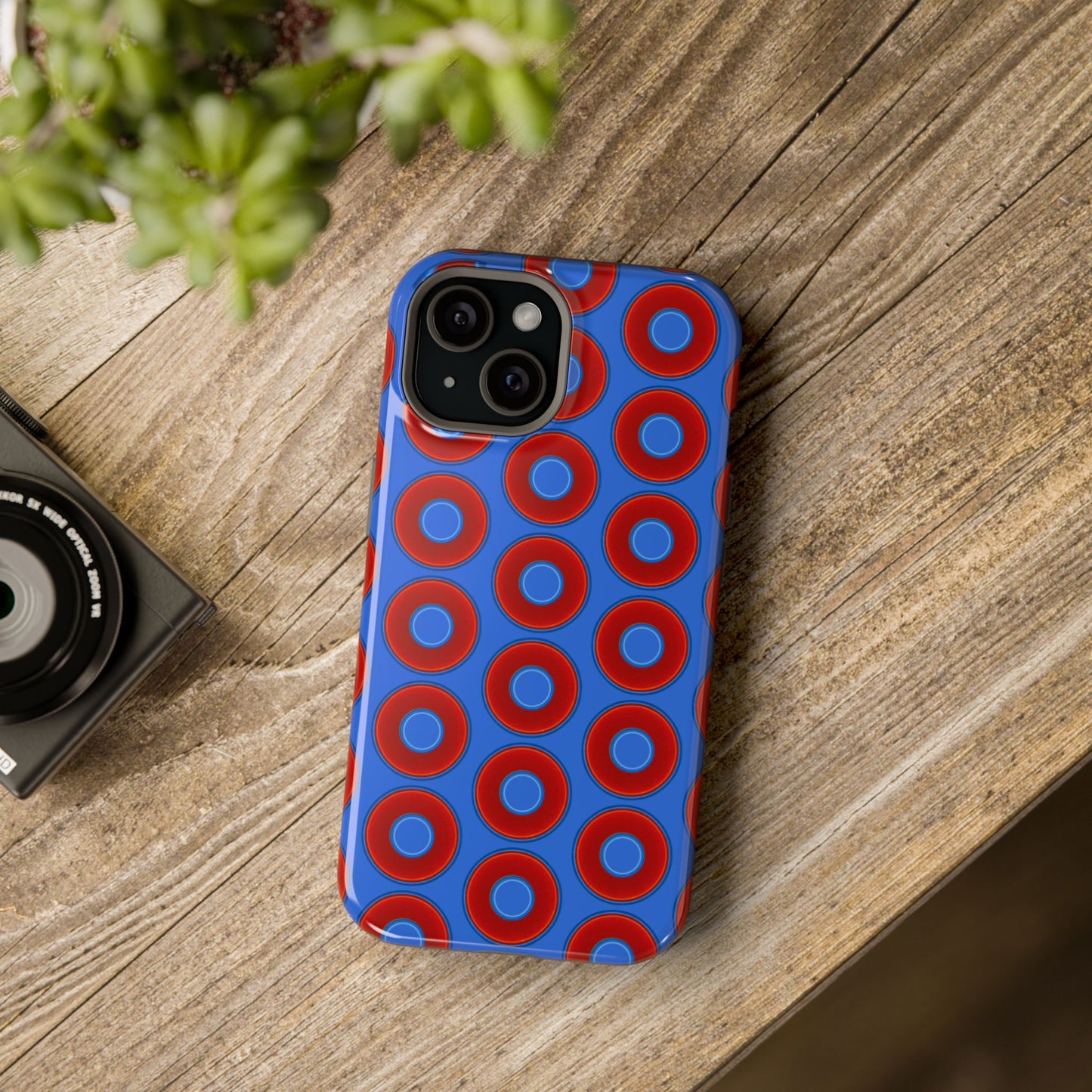 Magnetic Tough Donut Case - red vivid donut print w/medium royal blue background
