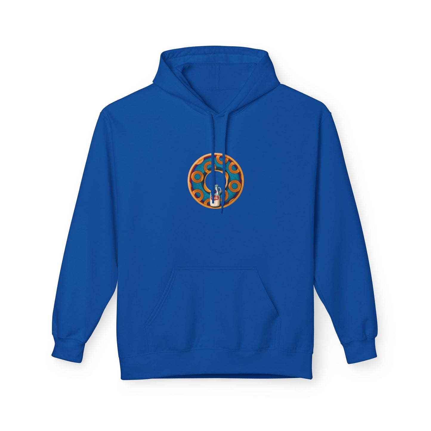 Fleece Harry Hoodies [Midweight Soft-style] - "Wooked Cream Dairy - YEMSG Donut" - blue/orange rustic paradox donut - variant 4
