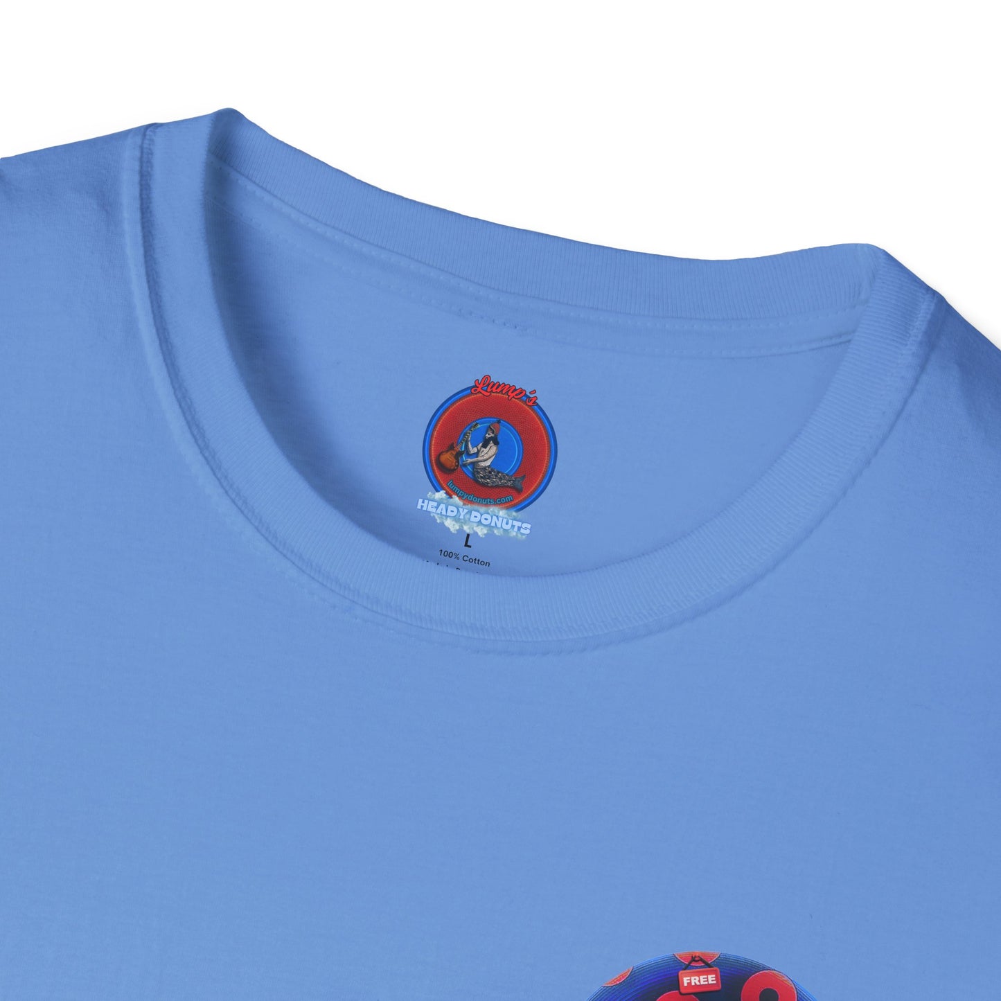 Classic Donut Tee - Unisex Soft-Style - "Donuts of Phreedom" - red/blue paradoxical blimpy donut