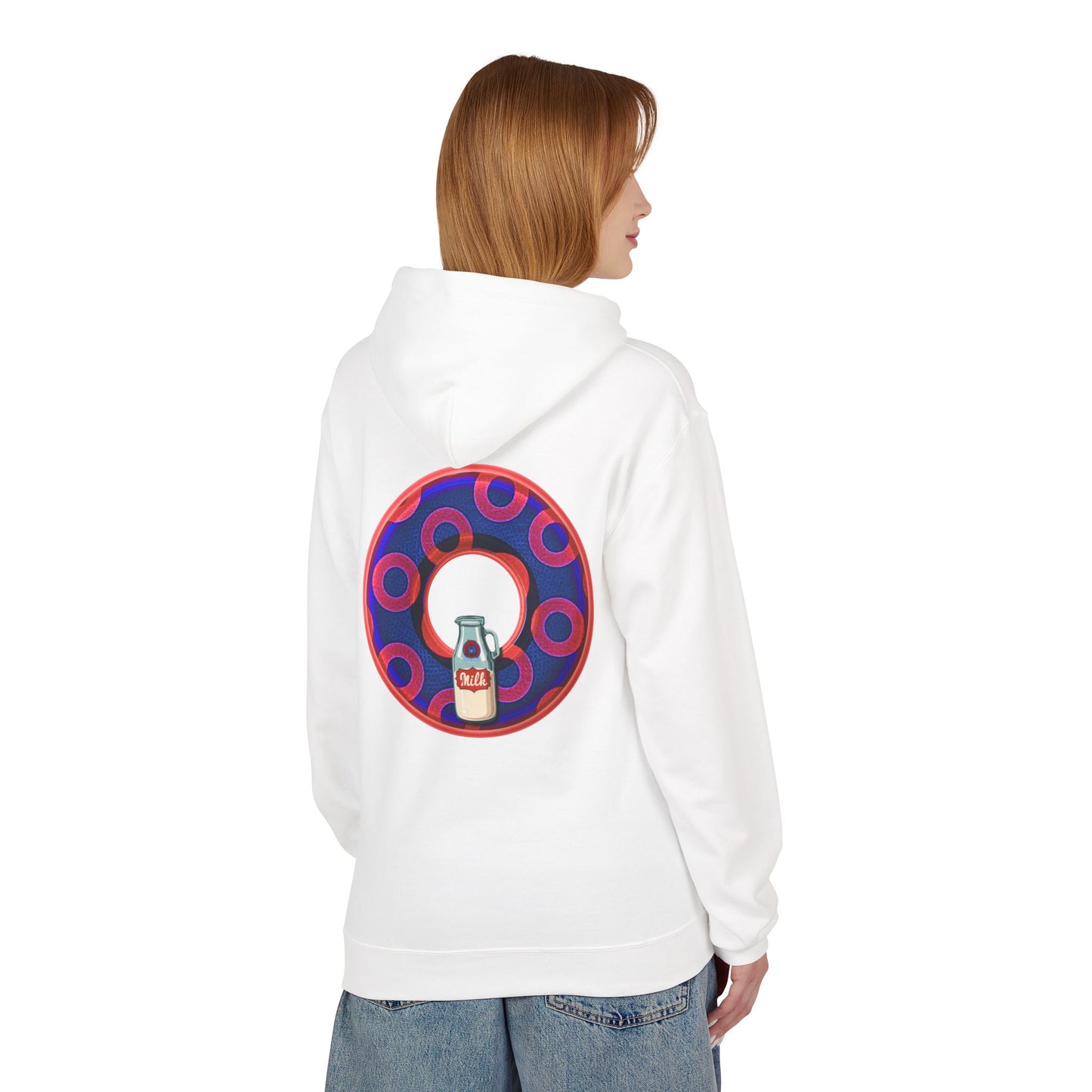 Fleece Harry Hoodies [Midweight Soft-style] - "Wooked Cream Dairy - YEMSG Donut" - electric blue/red rustic paradox donut - variant 2