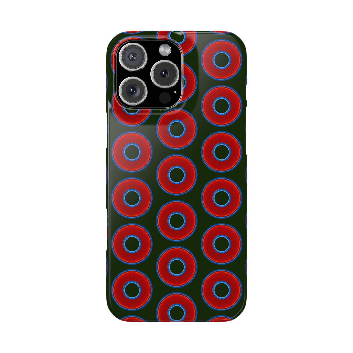 Lumpy Donut Snap Case - red vivid donut print w/deep forest green background