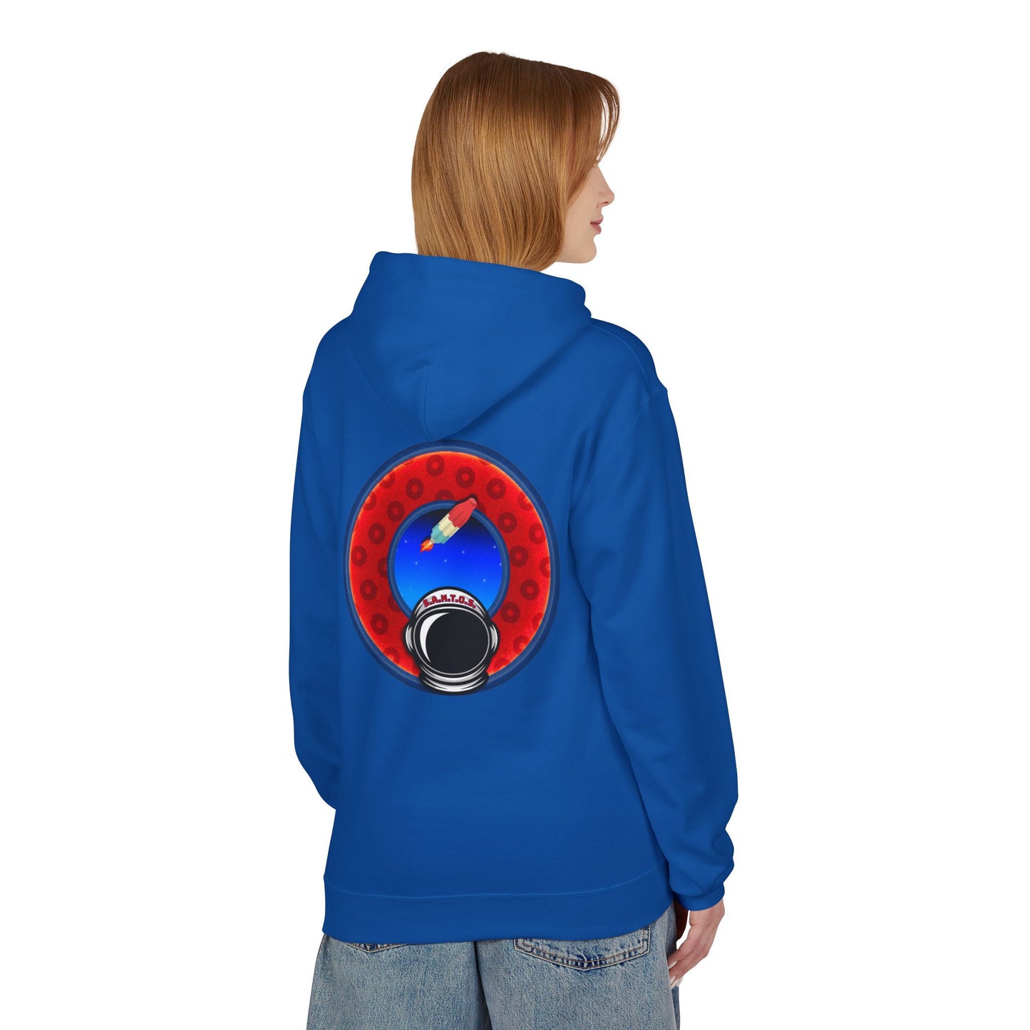 Fleece Harry Hoodies [Midweight Soft-style] - "This is What Donuts Smell Like in Space - YEMSG Donut" - w/widemouthed red/blue donut