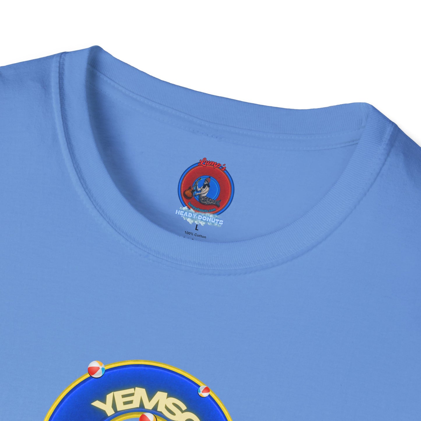 Donut Tee - Unisex Soft-Style - "The Donut's Secret Ingredient? MSG" - vivid blue/yellow donut - variant 2